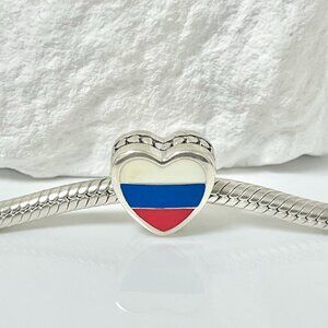 Pandora Russia Flag S925 Silver Heart Bead Charm